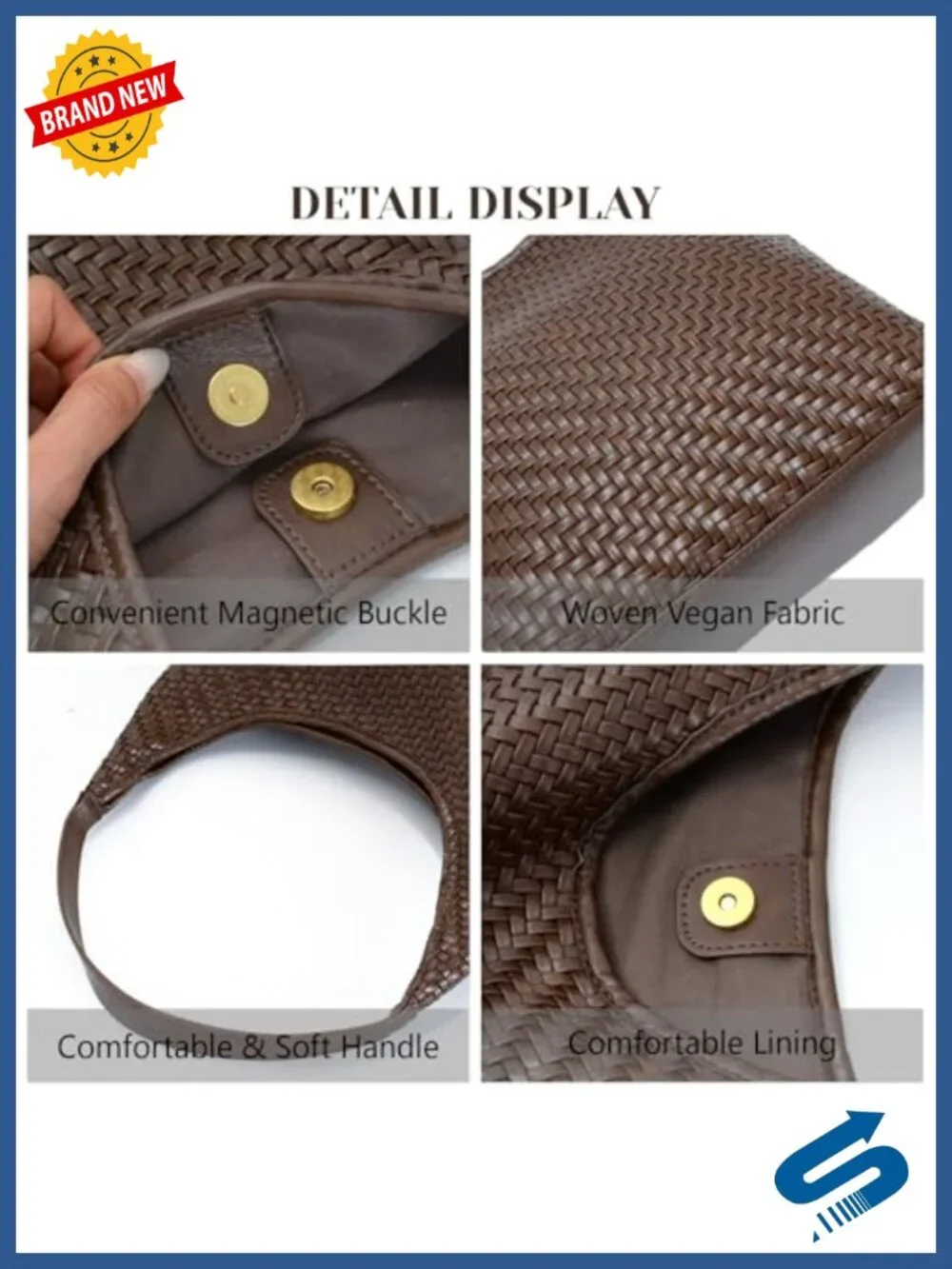 Woven Faux Leather Tote Handbag with Wallet Clutch Shoulder Hobo Bag for Work